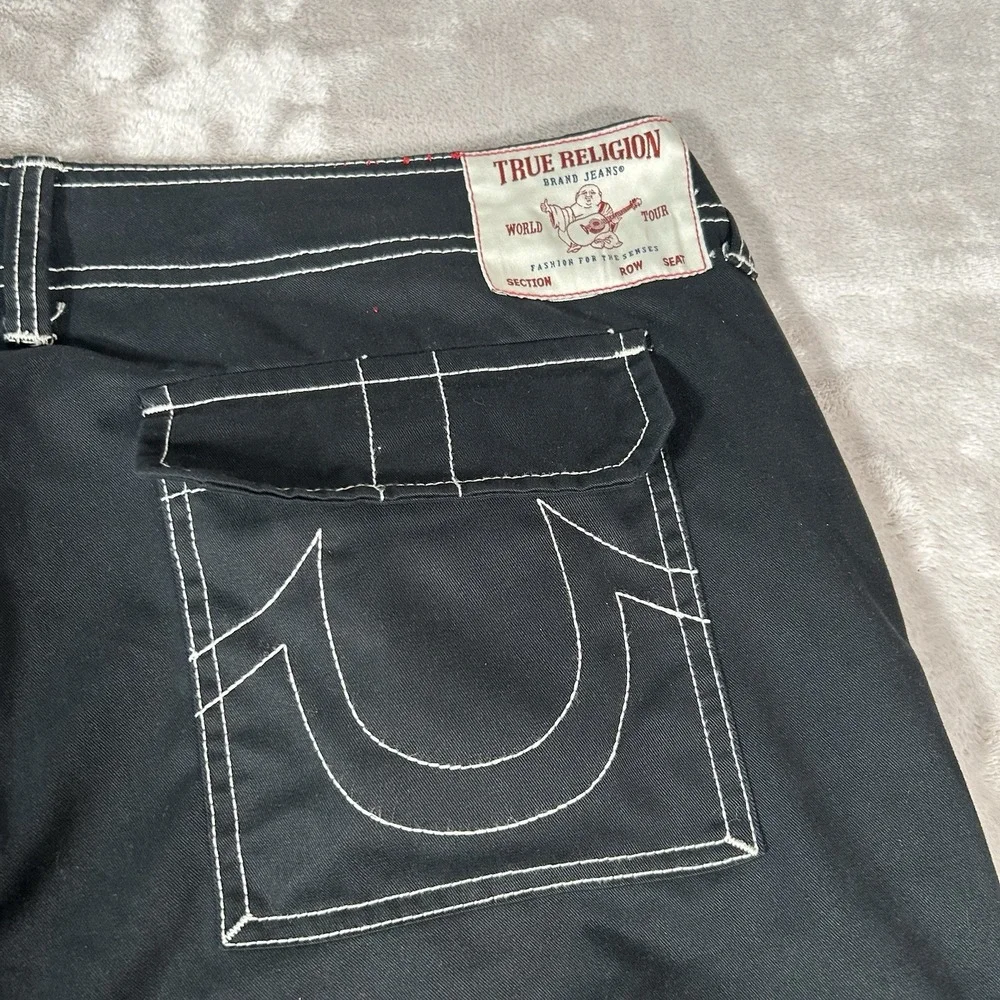 True Religion Bobby Baggy Cargo Pants Mens 38x32 Black Contrast Stitch Y2K VTG